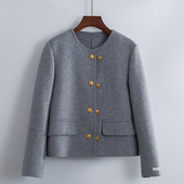 高级感双面绒大衣女秋冬新款 短款 小个子小众设计感圆领毛呢外套