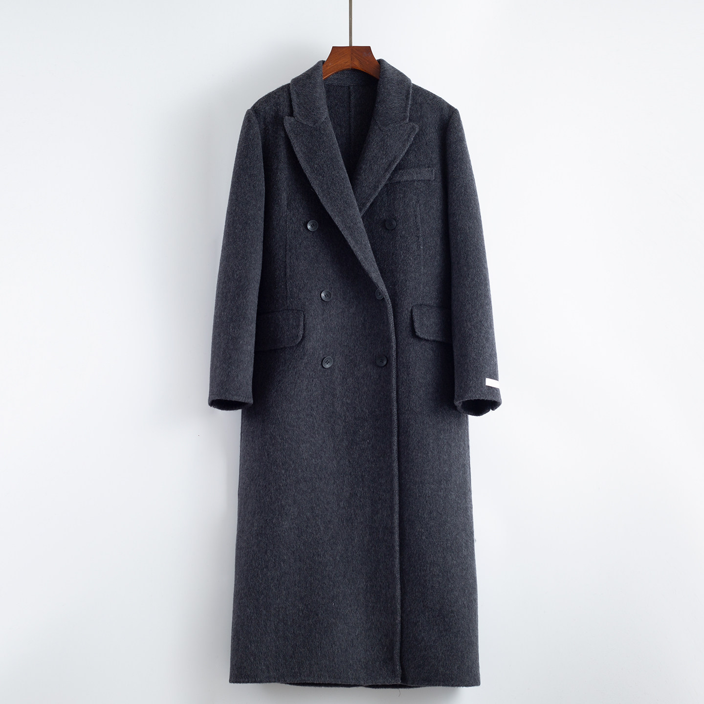 过膝大衣2026秋冬女装中长款西装领手缝双面羊毛灰色大衣外套女