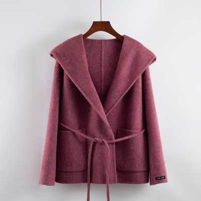 高级感羊毛直筒型玫红短款常规