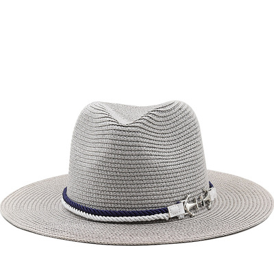 春夏新Panama Hat船锚双色绳配饰外贸礼帽版型牛仔草帽清凉帽