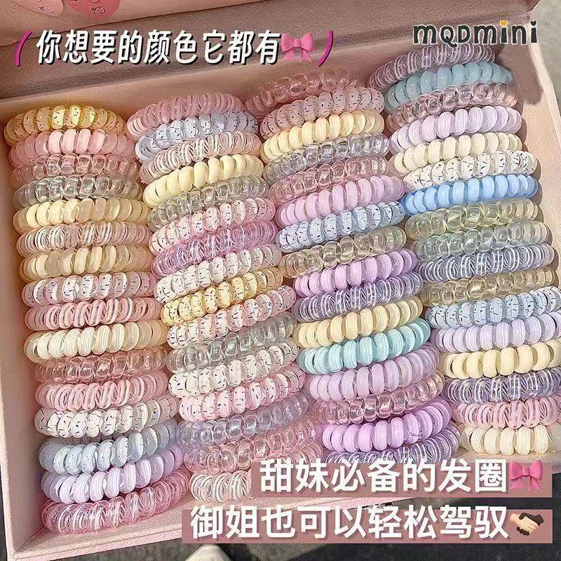 高品质电话线发圈高弹力波点发绳夏天头绳女发饰耐用无痕塑料薄荷