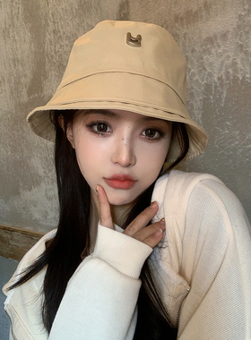 Y字母短檐渔夫帽女四季款韩版百搭遮脸防晒盆帽春秋双层帽檐帽子