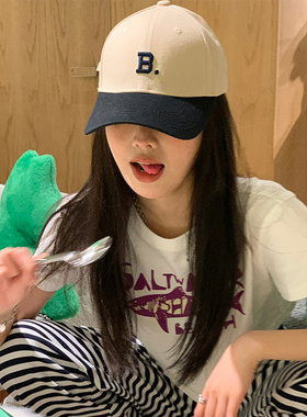 字母硬顶棒球帽女复古拼色遮脸韩版百搭ins潮显脸小帽子鸭舌帽男