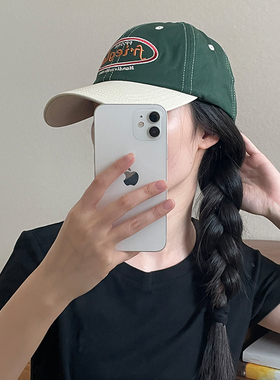 韩国ins拼接撞色棒球帽情侣复古显脸小学院风软顶遮脸鸭舌帽女潮