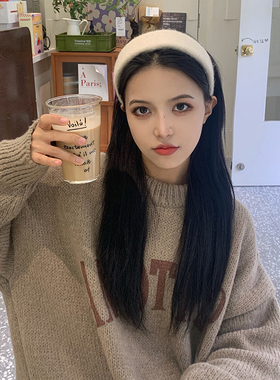 网红白色毛呢发箍女秋冬百搭外出高级感宽边头箍毛绒压发发卡发饰