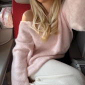 gusty秋冬法式 慵懒斜肩两穿宽松保暖毛衣女chic辣妹减龄针织上衣