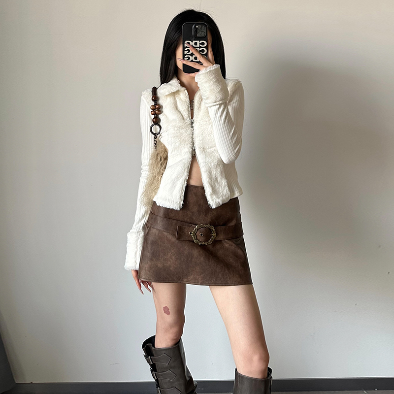 长袖甜美加厚毛毛拼接针织女毛衣