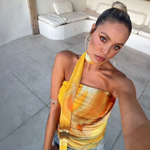 日落黄挂脖抹胸背心美式辣妹上衣