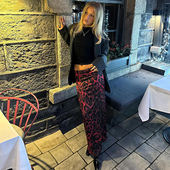 gusty欧美ins风时尚 辣妹紫红色豹纹过膝长裙女气质御姐百搭裙子潮