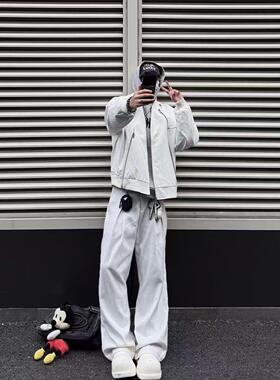 WIDE VIBES白色复古慵懒直筒宽松褶皱休闲西裤布裤秋冬男女同款