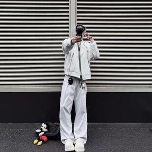 WIDE VIBES白色复古慵懒直筒宽松褶皱休闲西裤布裤秋冬男女同款