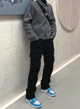 【WIDE VIBES】街头复古弹力韩系直筒休闲牛仔多口袋工装裤微喇裤