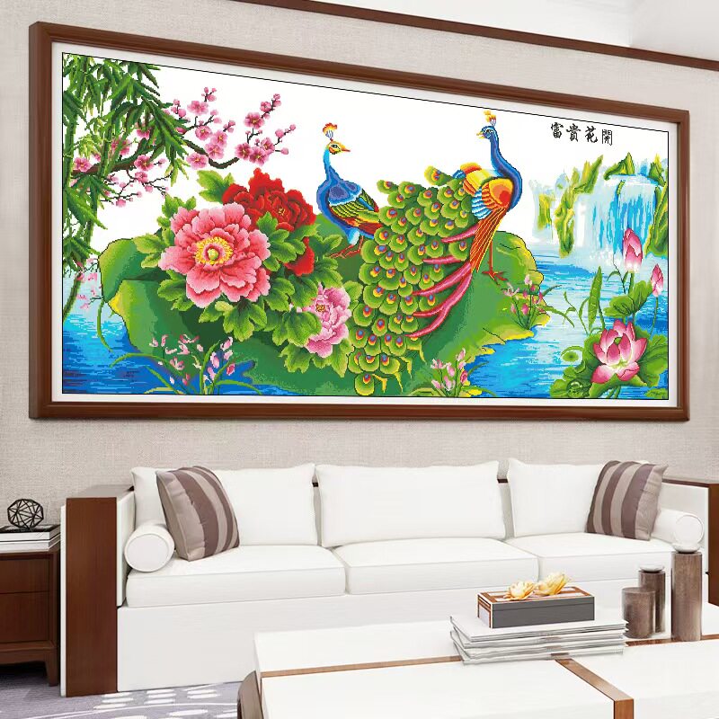 珠绣十字绣彩珠绣圆珠绣串珠子绣十字绣富贵花开孔雀荷花牡丹