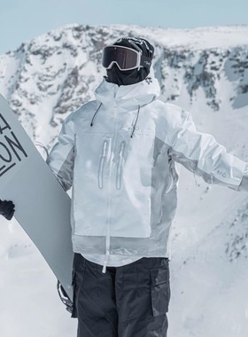 雪否滑雪上衣男女白灰色3L滑雪外套全压胶单双板滑雪服加绒保暖