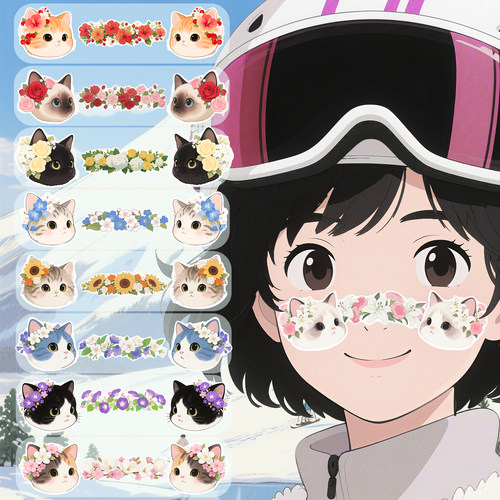 滑雪防冻贴卡通猫咪冬季滑雪运动防晒防风贴布防冻护脸贴鼻贴套装