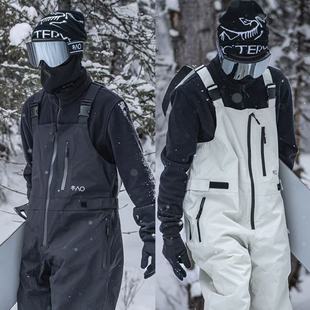 雪否 全压胶黑色单板背带裤3L防水加绒透气滑雪 如厕系统背带裤