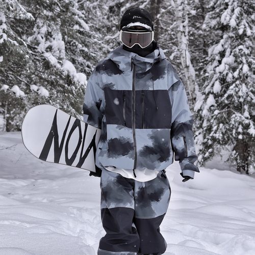 雪否灰色印花滑雪套装