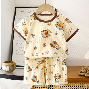 男童2026新款 夏季 女宝宝睡衣家居服婴儿童短袖 套装 薄纯棉 短裤 童装