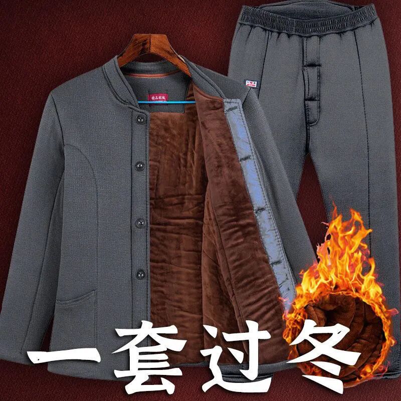 中老年棉衣爸爸冬装加绒加厚老人