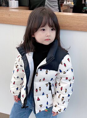 2025冬季新款儿童短裤羽绒服女童加厚面保暖面包服男童拼色外套潮