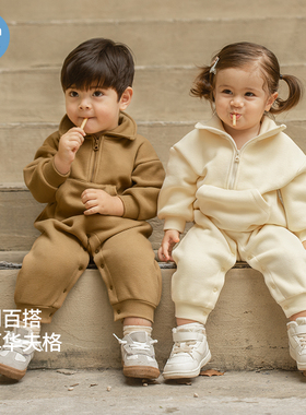 考拉鼻鼻【折扣款】百搭保暖连体衣婴儿秋冬季加绒爬服暖暖华夫格