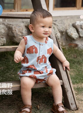 【折扣款】koalabebe婴儿包屁衣夏季纯棉三角爬宝宝衣服萌野动物