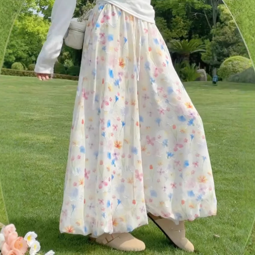 彩色花苞阔腿裤女夏季薄款2025新款高腰垂坠感小个子休闲冰丝