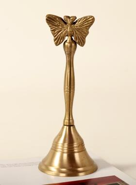 进口手工纯黄铜铃铛手摇铃铛上菜点餐厅学校上课铃活动会议提醒铃