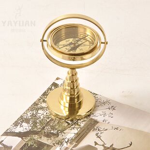进口英伦黄铜复古做旧加勒比海盗指南针罗盘书房办公室桌面摆设