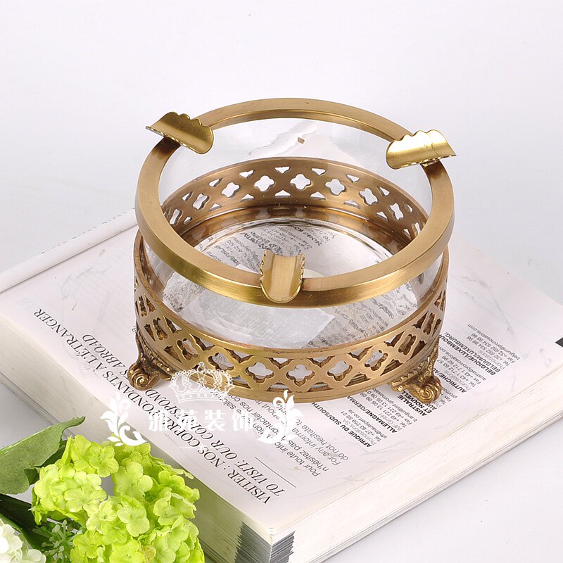 印度进口玻璃纯铜烟灰缸　创意个性欧式仿古客厅奢华摆件家用礼品