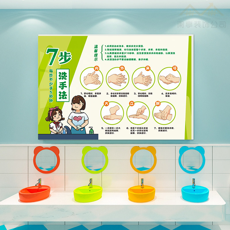 幼儿园七步洗手法立体墙贴