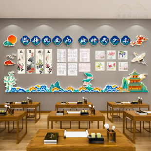 小学国潮风环创成品中国风黑板报装 饰贴画幼儿园班级走廊教室墙贴