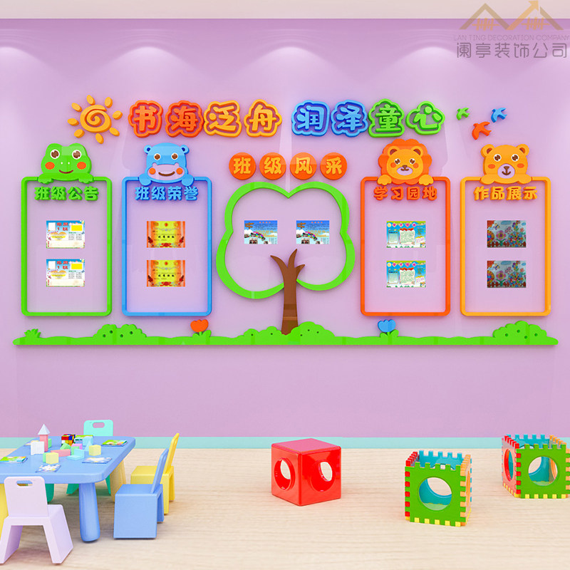 班级风采文化墙布置卡通墙贴3d立体幼儿园学习园地作品展示栏贴纸