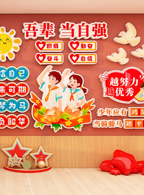 红色爱国主题班级文化墙贴