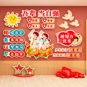 红色爱国主题班级文化墙贴