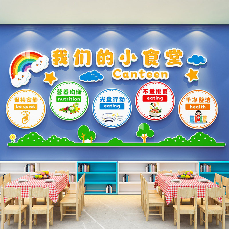 幼儿园食堂文化环创贴纸午托管班小饭桌餐厅布置文明用餐标语墙贴