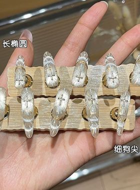 纯手工金色圣光氛围感爆闪极光猫眼手绘线条法式高级细狗尖穿戴甲