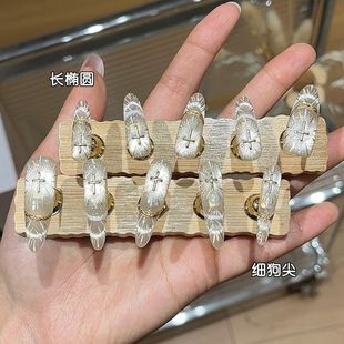 纯手工金色圣光氛围感爆闪极光猫眼手绘线条法式 高级细狗尖穿戴甲