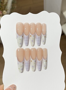 纯手工油画少女氛围感夏日奶油风手绘法式奶芙格纹碎花细狗穿戴甲