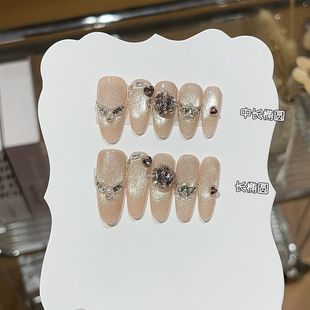 纯手工星云秋冬气质感爆闪裸色调星河猫眼碎钻百搭长椭圆穿戴甲