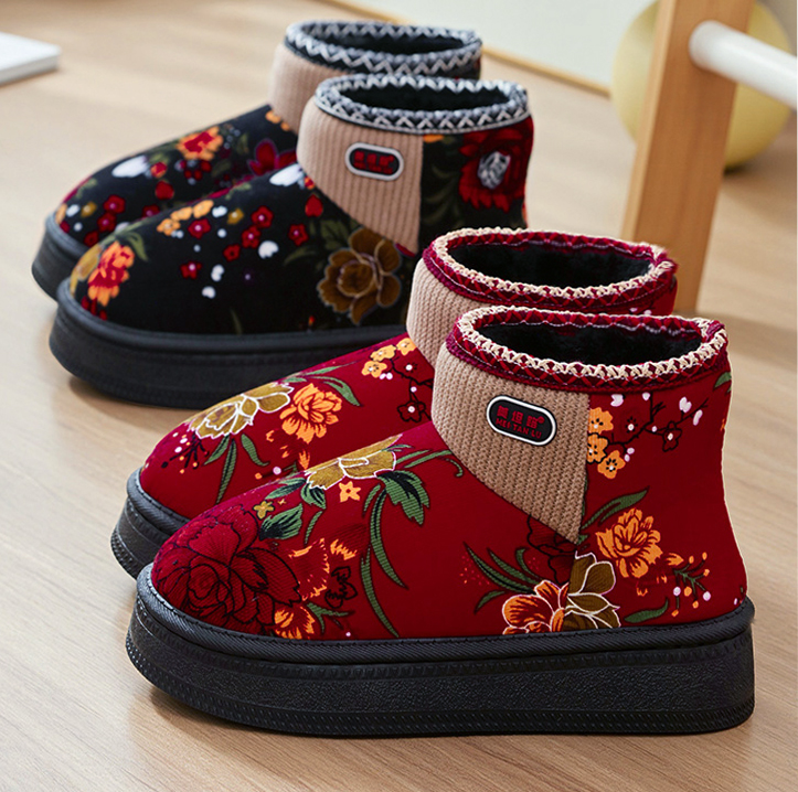 冬季老人棉鞋加绒加厚防滑棉拖鞋