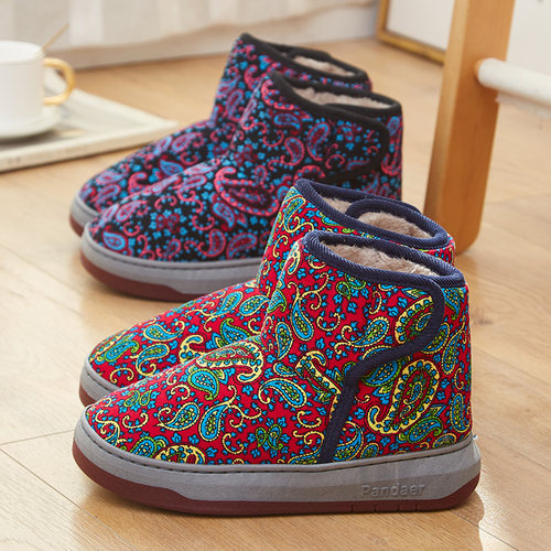 高帮厚底保暖室内外防滑棉拖鞋女