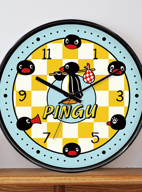 PINGU企鹅家族卡通挂钟创意钟表儿童房静音家用客厅卧室早教学习
