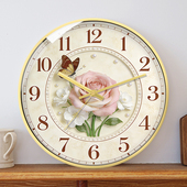 挂钟墙上网红时钟表新款 饰优雅欧式 时钟静音石英钟 玫瑰蝴蝶装 法式