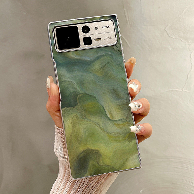 原装正品适用小米MIXFold4手机壳折叠屏保护套银色浮雕绿渐变油边新款小米mixfold3高档翻盖视窗mixfold2全包