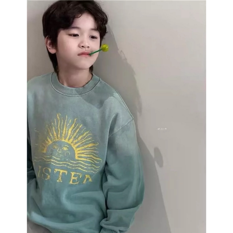 波拉bora秋季中大青少年儿童装炒色长袖卫衣男童秋装女童时尚上衣