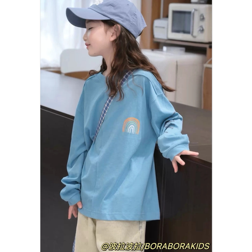 波拉bora儿童装秋季款男生女孩中大童青少年复古街舞上衣长袖T恤