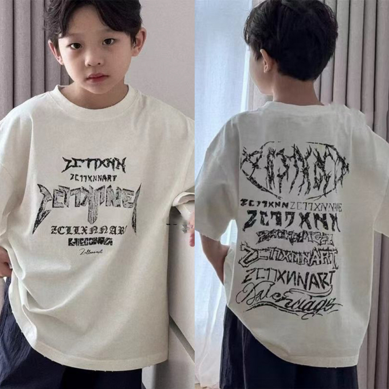 清仓现货实体店童装男女童中大童初中生夏装亲子街舞字母短袖T恤