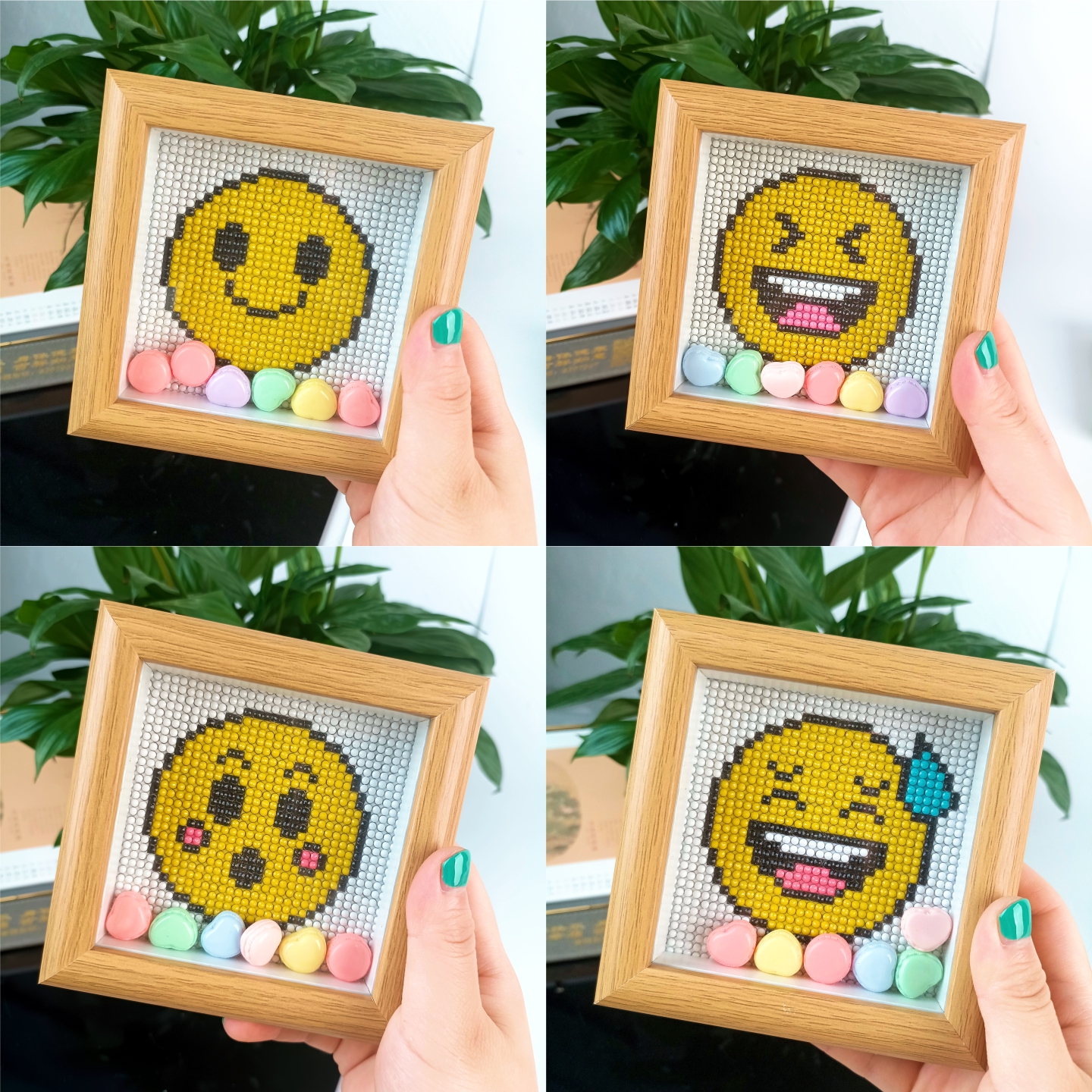 玻璃框新款钻石画满钻表情包卡通笑脸手工装饰画玄关客厅卧室摆台图片