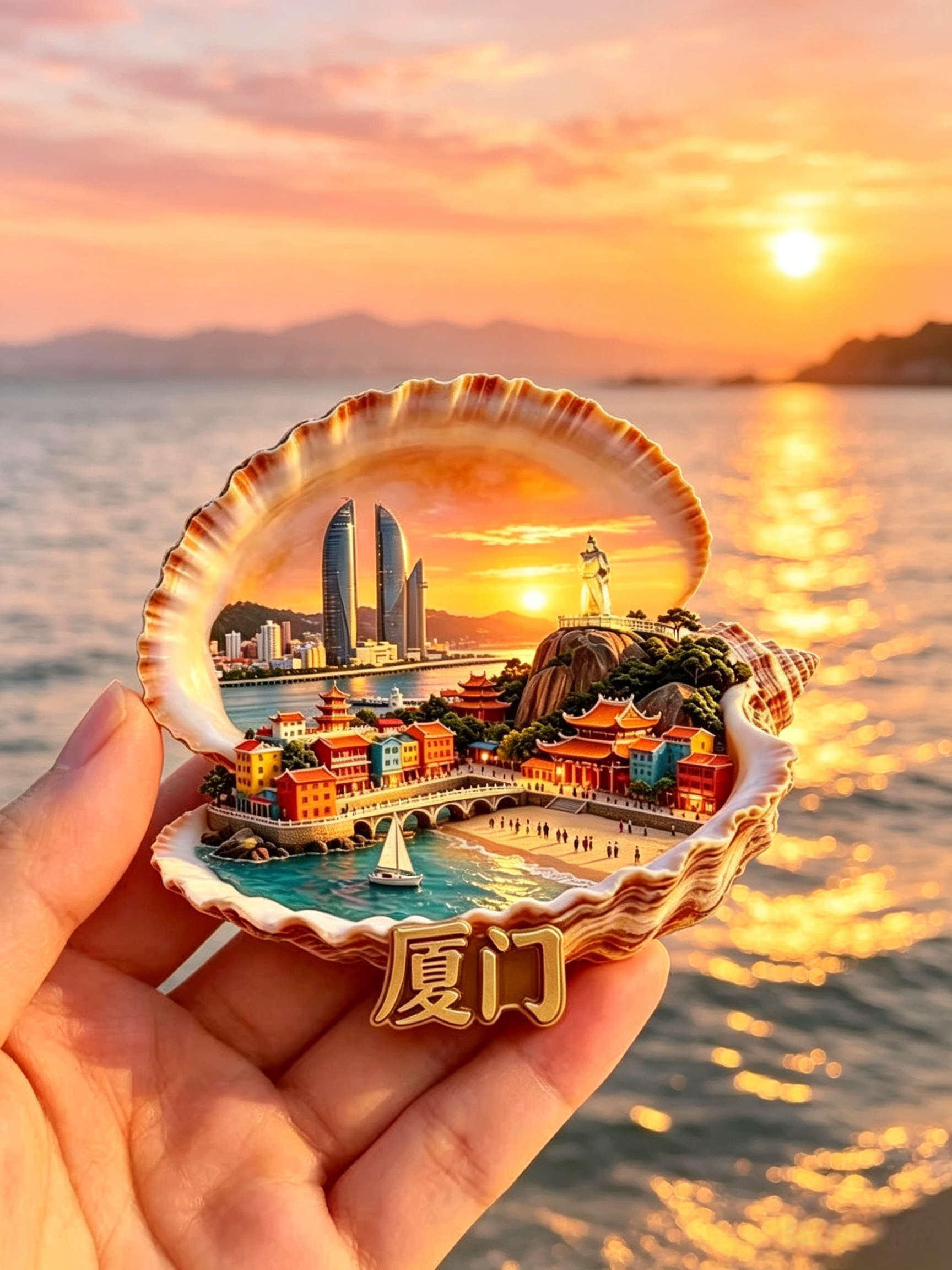 贝壳厦门地标冰箱贴世茂海峡大厦郑成功雕像浮雕景区打卡纪念磁贴